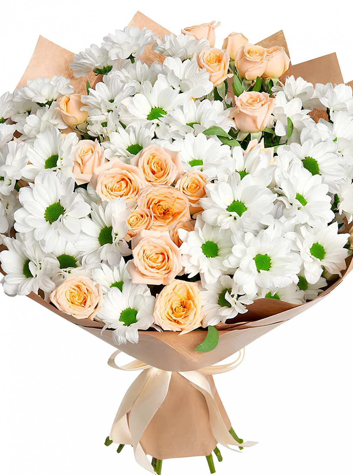 Papatya ve Krem Gül Buketi